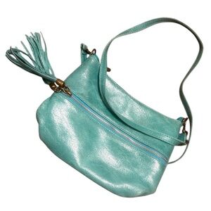 Borse in Pelle small Aqua Shoulder Bag never worn cracked bright waxed leather